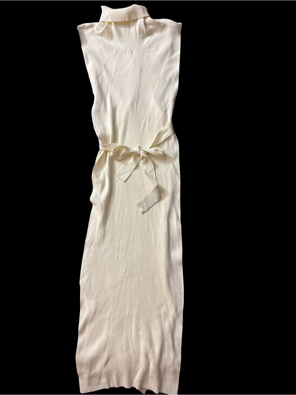 Women’s Cream Ribbed Knit Sleeveless Sweater with Tie Waist and Open Side
